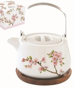 Porcelán teáskanna akácfa tálcán,750ml,dobozban,Sakura