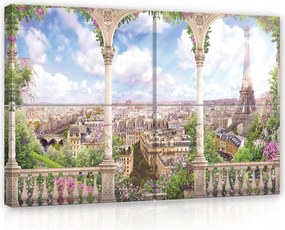 Vászonkép 120x80 Párizs Eiffel-torony erkély terasz virágok tavasz nyár romantika