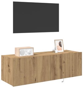 TV faliszekrény LED világítással, Kézműves tölgy 100x35x31 cm
