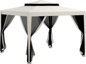 Outsunny Kerti Pavilon 3x3 m Állítható Kültéri Napernyő 4 Oldali Szúnyoghálóval, Dupla Tetővel és UV Ellenálló Fém Váz a Teraszra és Pavilonra Krém |