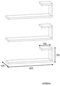 KÉSZLET 3x Fali polc EMILY 18x60 cm fehér
