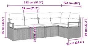 5 darabos Kertibútor szett párnákkal Világosszürke Poli rattan, 2 személyes Kertibútor párnákkal Szürke Poli rattan