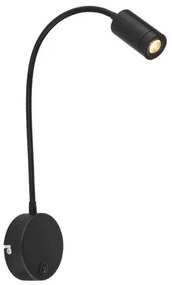 Globo 57311B Falikar fém fekete, műanyag fekete, flexibilis szárral, kapcsolóval, SzxM: 90x500mm, Mélység: 350mm, tartozék: 1xLED 3W 230V, 189lm forrás, 180lm kimenet, 3000K