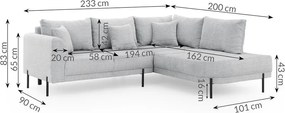 Világosszürke zsenília sarokkanapé (jobb oldali-L alakú) Mauris – Ropez