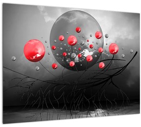 Piros absztrakt gömbök képe (üvegen) (70x50 cm)