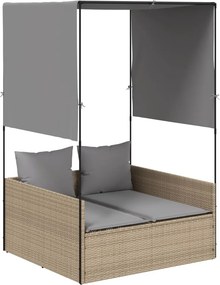 vidaXL bézs polyrattan dupla napozóágy tetővel és függönyökkel