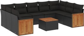 vidaXL 10 részes fekete polyrattan kerti ülőgarnitúra párnákkal