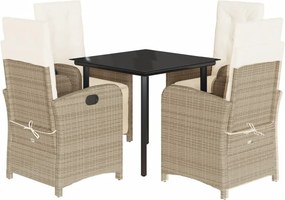 vidaXL 5 részes bézs polyrattan kerti étkezőgarnitúra párnákkal