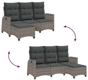 L-alakú szürke polyrattan fekvő kerti kanapé párnákkal