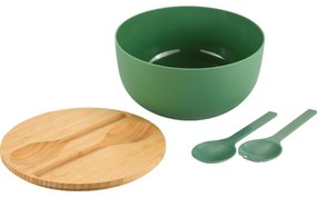Kesper 58471 Salátás tál evőeszközökkel és bambuszfedéllel 24 cm, zöld