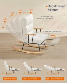 Hintaszék fa lábakkal, plüss szövettel, 4 fokozatban állítható háttámlával, fehér