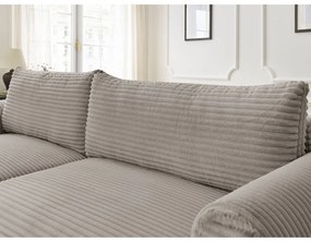 Világosszürkés bézs kordbársony kinyitható sarokkanapé (bal oldali) Lucien – Bobochic Paris