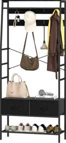 HOMCOM Kabáttartó, Ruhafogas Cipőtartóval, 2 Szövet Fiókkal, 8 Akasztóval Ellátott Kabátállvány, Polccal, Felborulás Elleni Védelemmel, Bejárathoz, El