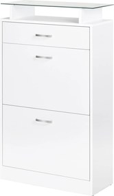 HOMCOM Cipőszekrény Cipőtartó 3 Fiókkal Üveg Polccal és Alumínium Fogantyúval Előszobába 50 kg Teherbírással 60x24x105.5 cm Fehér | Aosom