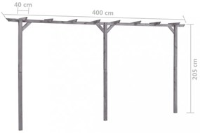szürke impregnált fenyőfa kerti pergola 400 x 40 x 205 cm