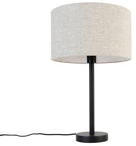 Modern asztali lámpa fekete, világosszürke vászonernyővel 35 cm - Simplo