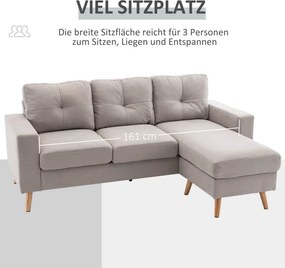 HOMCOM Sarokkanapé 3 személyes, vászonhatású, megfordítható heverő, világosszürke