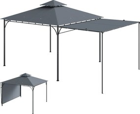 Outsunny 3,2 x 3,2 m fém kerti pavilon — kihúzható ponyva, dupla tető, UPF 30+, sötétszürke | Aosom