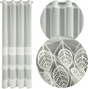 Függöny Kész Nira Fehér Hímzett Átvezető Krémszínű Függöny 140x250 cm Fátyol