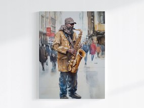 Vászonkép Canvas Szaxofonos Utca Jazz Akvarell Város 60x80