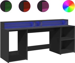 vidaXL fekete szerelt fa íróasztal LED-világítással 200 x 55 x 91 cm