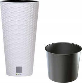 Kerek virágtartó magas rattan 25x25x47,6 cm fehér