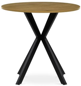 Kerek étkezőasztal Tölgy Dekorációval. Méret: 80x75 cm. Mdf asztallap, fém váz