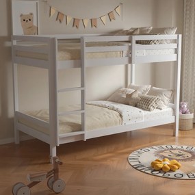 Emeletes ágy, 90x200, tömör fa, fehér, INEZA