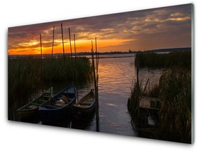 Üvegkép Boat Sea Grass Landscape 120x60cm 2 fogas