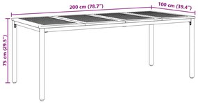 Kerti Asztal 200x90x75 cm Szilárd Akác Fa és Fém