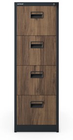 Fém irattartó szekrény, 4 fiókos SARA V4, 460 x 1320 x 620 mm, Eco Design: antracit/ dió