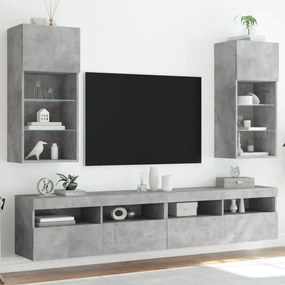2 db betonszürke TV-szekrény LED-világítással 40,5 x 30 x 90 cm