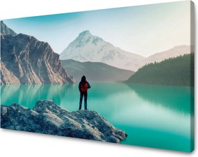 Vászonkép Hegymászás Tó Természet Tájkép 90x60 cm