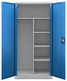 Zárható takarítószekrény DAWID – 900 x 1850 x 450 mm, szürke-kék