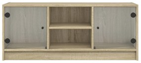 sonoma tölgy színű TV-szekrény üvegajtókkal 102 x 37 x 42 cm