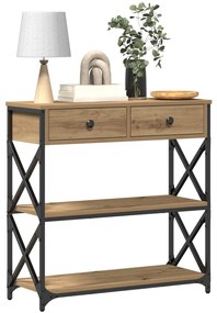 Konsole Asztal Kézműves Tölgy 75x28x75 cm Mérnöki Fa és Acél