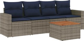 vidaXL 5 részes szürke polyrattan kerti ülőgarnitúra párnával