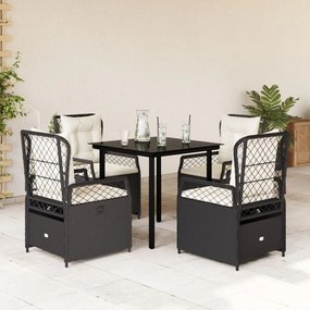 5 részes fekete polyrattan kerti étkezőgarnitúra párnákkal