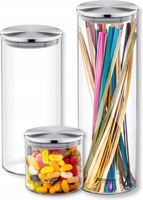 Wilmax üveg tárolóedény fém fedővel, 3 darabos szett