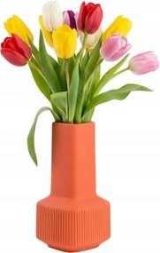 Dekoratív kerámia váza H 20 cm Narancssárga matt virágos üveg