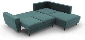 Petróleum színű bársony kinyitható tárolóhelyes sarokkanapé (jobb oldali-L alakú) Kyoto – Cosmopolitan Design
