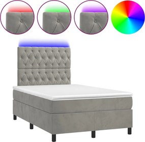 vidaXL világosszürke bársony rugós és LED-es ágy matraccal 120x200 cm