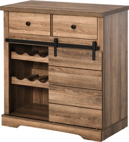 HOMCOM Oldalszekrény 2 Fiókkal, Nyitott Polcokkal és BorRack-kel, Rusztikus Konyhabútor Fa és Fém Kombinációban, 80x39x86 cm, Faf Color | Aosom