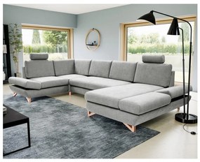 AVESTA kárpitozott U-alakú sarok ülőgarnitúra, ággyá nyitható, tárolóval, szürke