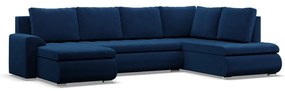 Tokio U sarokkanapé, 3 ágyneműtartóval, bársony, jobboldali, kék
