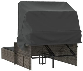 szürke polyrattan dupla napozóágy tetővel és párnával
