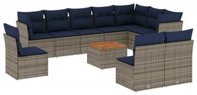 11 részes szürke polyrattan kerti ülőgarnitúra párnákkal