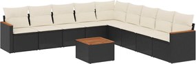 vidaXL 10 részes fekete polyrattan kerti ülőgarnitúra párnákkal