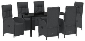 vidaXL Kert étkező szett párnával 7 pcs Fekete polirattan