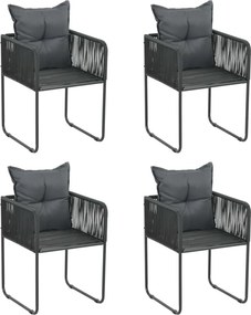 vidaXL 4 db fekete polyrattan kültéri szék párnával